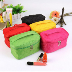 C1 Korean Version Square Grid Clamshell Makeup Bag with Zipper Handheld New Makeup Bag Solid Color Large Capacity Storage Bag