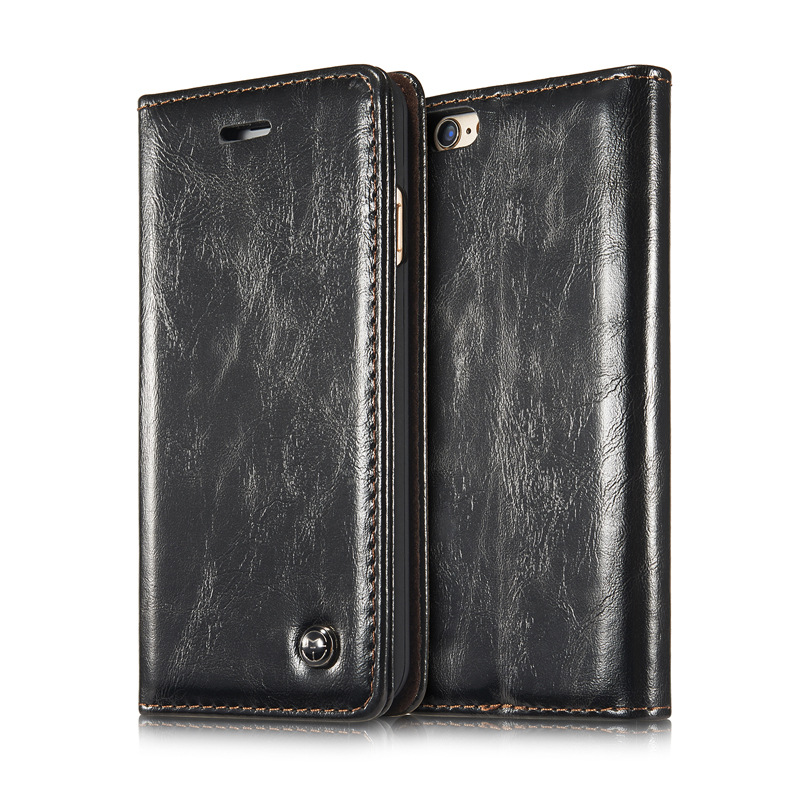 适用iphone 5s疯马纹磁吸翻盖钱包手机保护套iphoneSE商务皮套