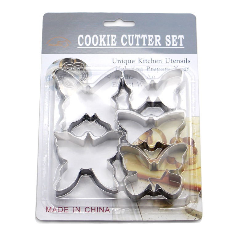 En stock al por mayor de acero inoxidable de Pascua mariposa Galleta de dibujos animados molde de galleta molde de 5 piezas conjunto molde de pastel de hornear