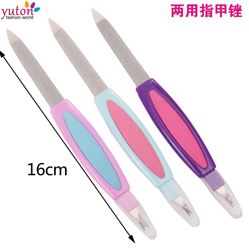 Manicura herramientas de uñas mango de plástico pelado de doble uso Archivo de manicura esmerilado Tenedor de piel muerta lima de uñas multifuncional