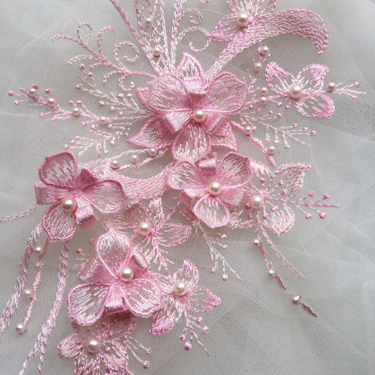 一件起卖立体珍珠花朵 刺绣蕾丝花片 婚纱礼服DIY服装钉珠蕾丝花