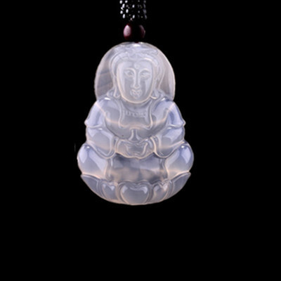 White Jade Agate Guanyin Buddha Pendant Ice White Agate Peace Seal Lucky Bean Locust Leaf Jade Pendant Wholesale 