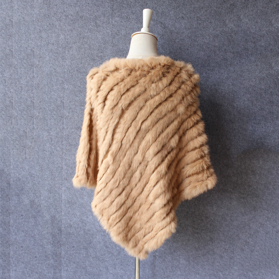 Châle-cape/écharpe en fourrure véritable de lapin tissée pour femme, cache-cou, pull triangulaire en fourrure véritable, commerce extérieur_voghion.com