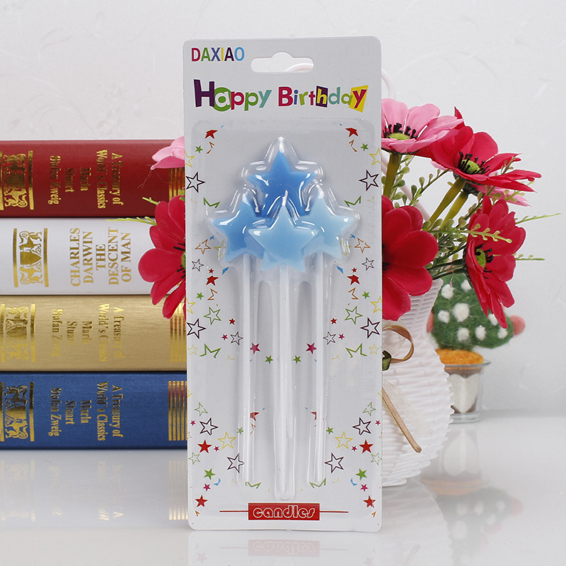 Día de San Valentín pastel de cumpleaños decoración velas 4 gradiente color amor cinco puntas estrella fiesta velas al por mayor