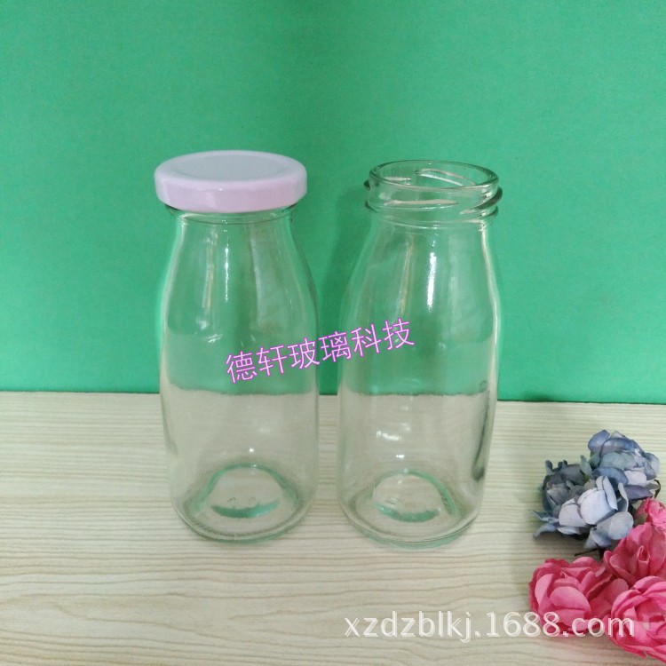 200ml 250ml铁盖玻璃酸奶瓶 密封丝口铁盖鲜奶瓶 牛奶瓶 果汁瓶子