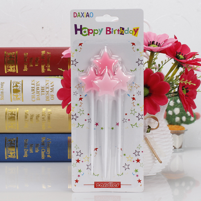 Día de San Valentín pastel de cumpleaños decoración velas 4 gradiente color amor cinco puntas estrella fiesta velas al por mayor