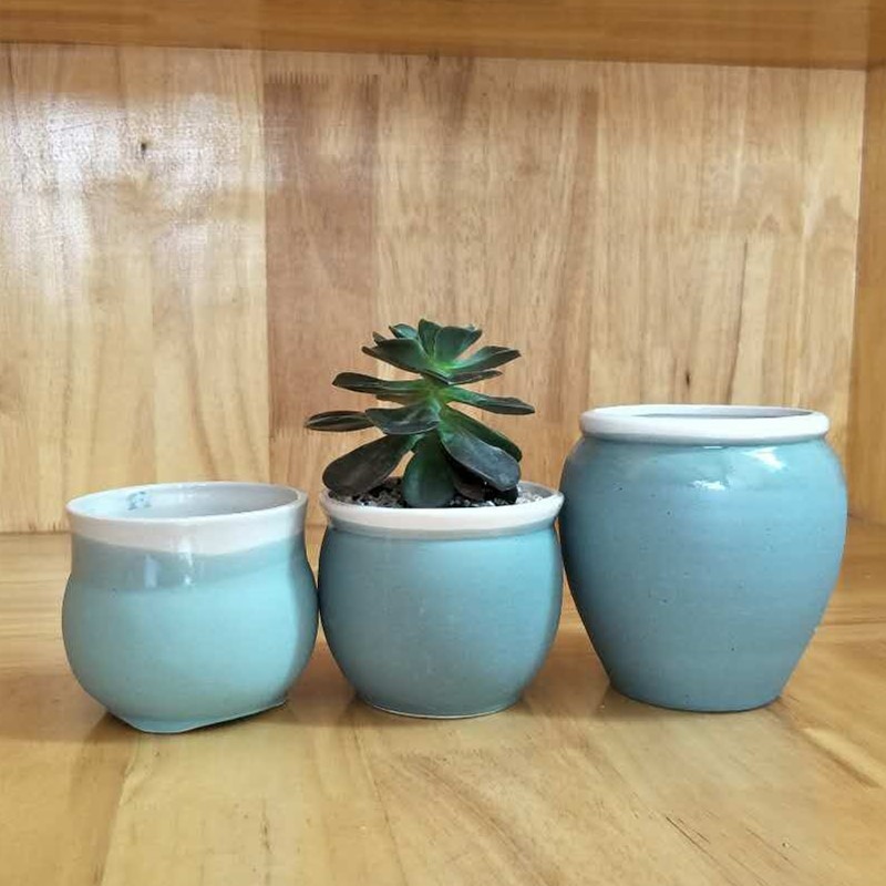 Simple ceramic flower pot green glaze fleshy flower pot stoneware fresh old pile celadon flower pot new wholesale
