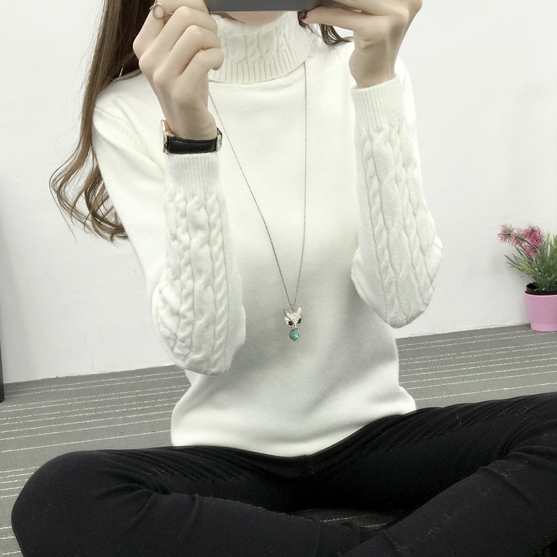 2025 Autumn/Winter New Korean Style Turtleneck Sweater for Women, Cable Knit Pullover, Thickened Slim-Fit Knitwear