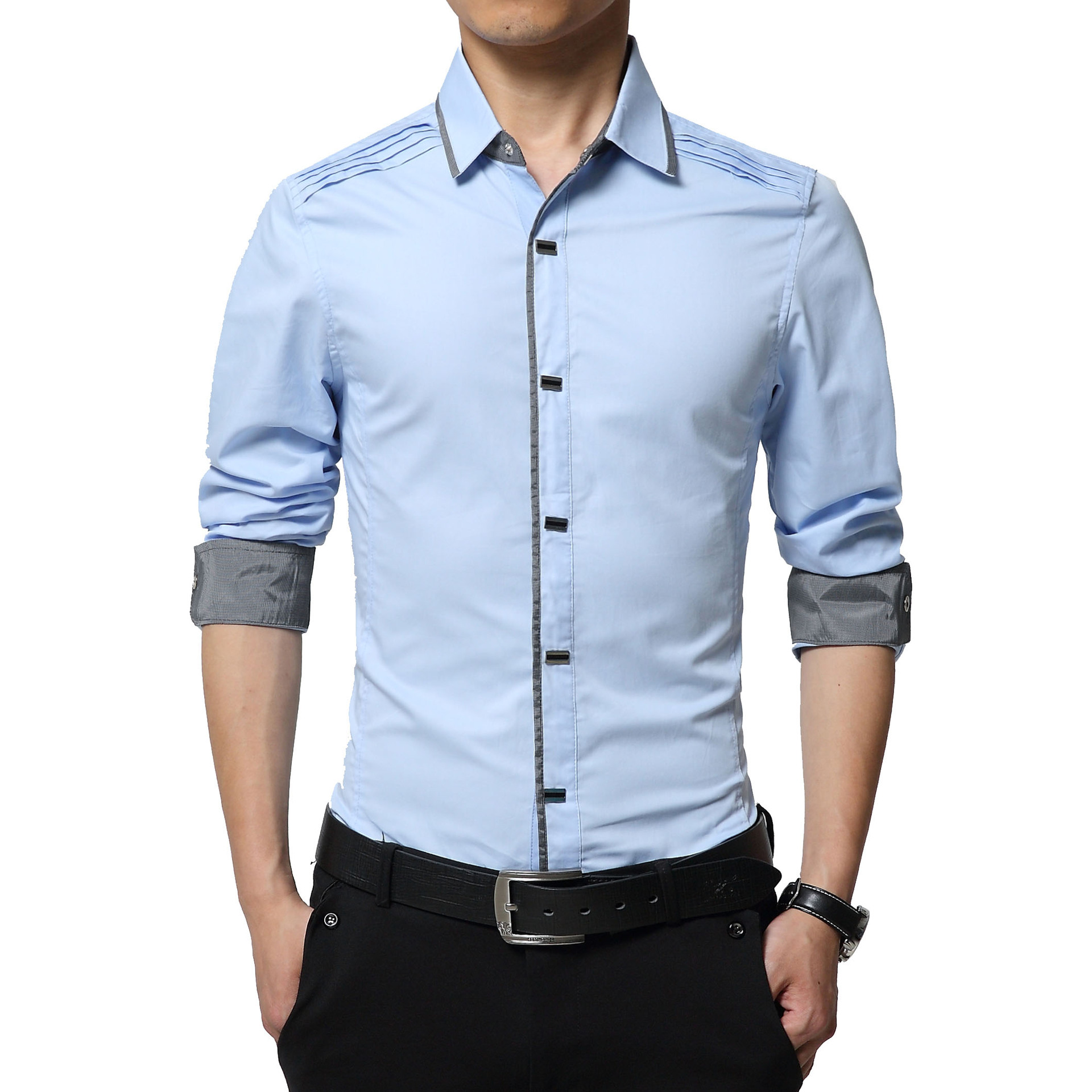 Otoño nueva camisa de manga larga de algodón de moda masculina camisa de manga larga camisa de color sólido Delgado moda casual de los hombres