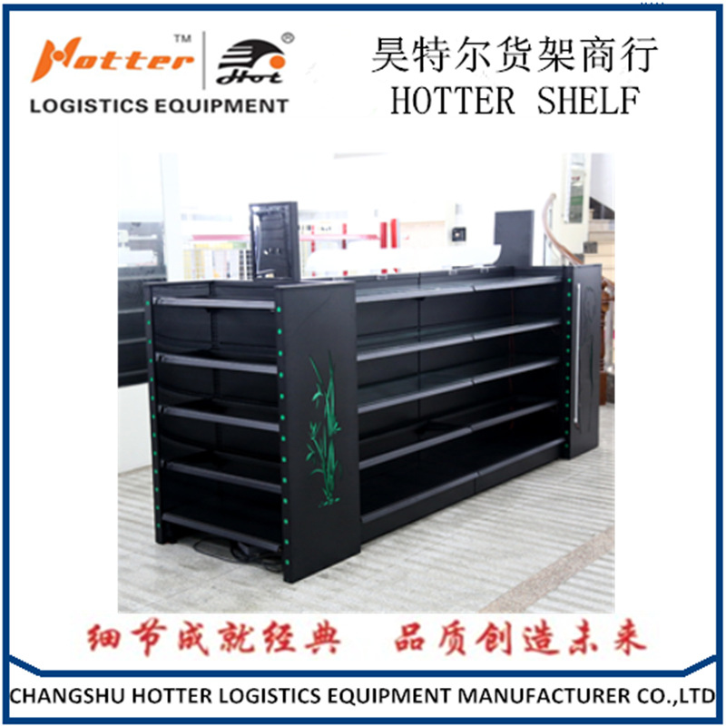 昊特尔厂家 黑色双面五层玻璃带灯条超市货架洗化展示架