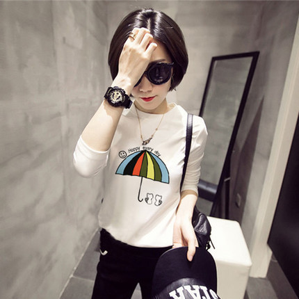 A019 Spring and Autumn Women's Long Sleeve Cartoon Women's Bottoming T-Shirt Long Sleeve Top Slimming