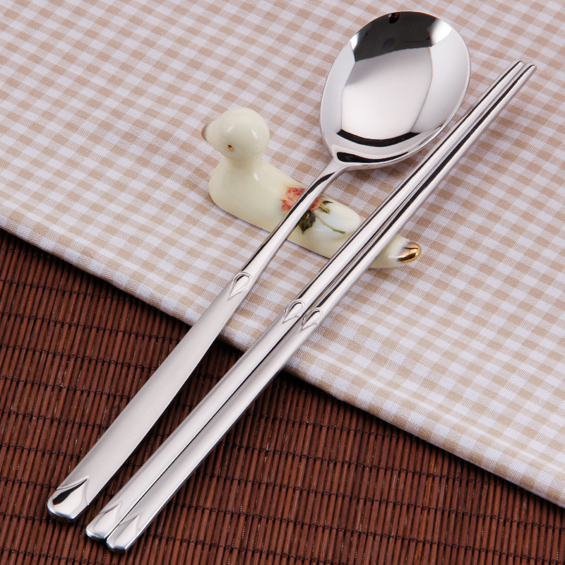 Korean imported stainless steel tableware long handle spoon non-slip hot pot chopsticks with rice portable spoon family suit couple