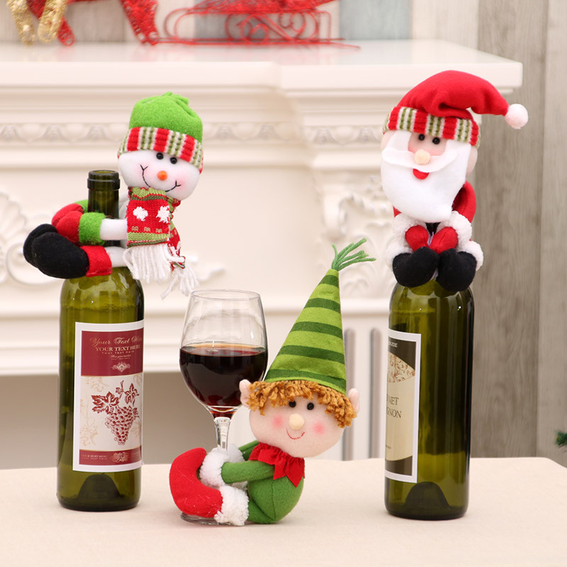 Navidad decoraciones para el hogar Navidad muñeca botella de vino cubierta tamaño pequeño botella de vino titular de la botella de vino cubierta decoraciones