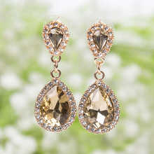 韩国新潮饰品 新款超闪水钻水滴长款新娘耳坠女 个性夸张时尚耳饰