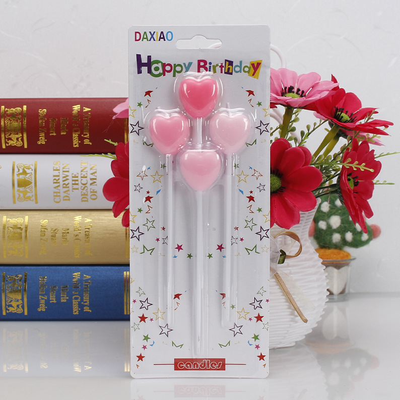 Día de San Valentín pastel de cumpleaños decoración velas 4 gradiente color amor cinco puntas estrella fiesta velas al por mayor