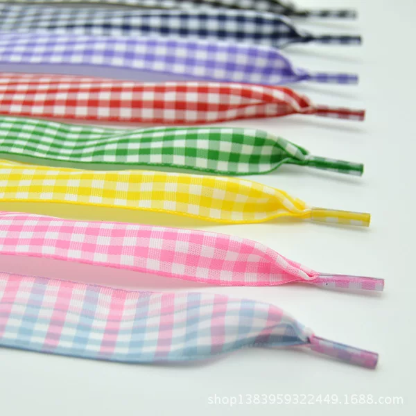 2.5cm Wide Plaid Shoelaces British Style White Shoelaces Black Plaid Red Yellow Blue Purple Pink Green