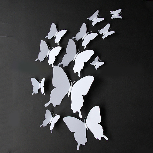White butterfly single layer 12 wedding exhibition butterfly photography colorable pvc butterfly wall decoration 3d butterfly wall sticker