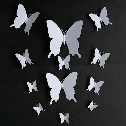 White butterfly single layer 12 wedding exhibition butterfly photography colorable pvc butterfly wall decoration 3d butterfly wall sticker