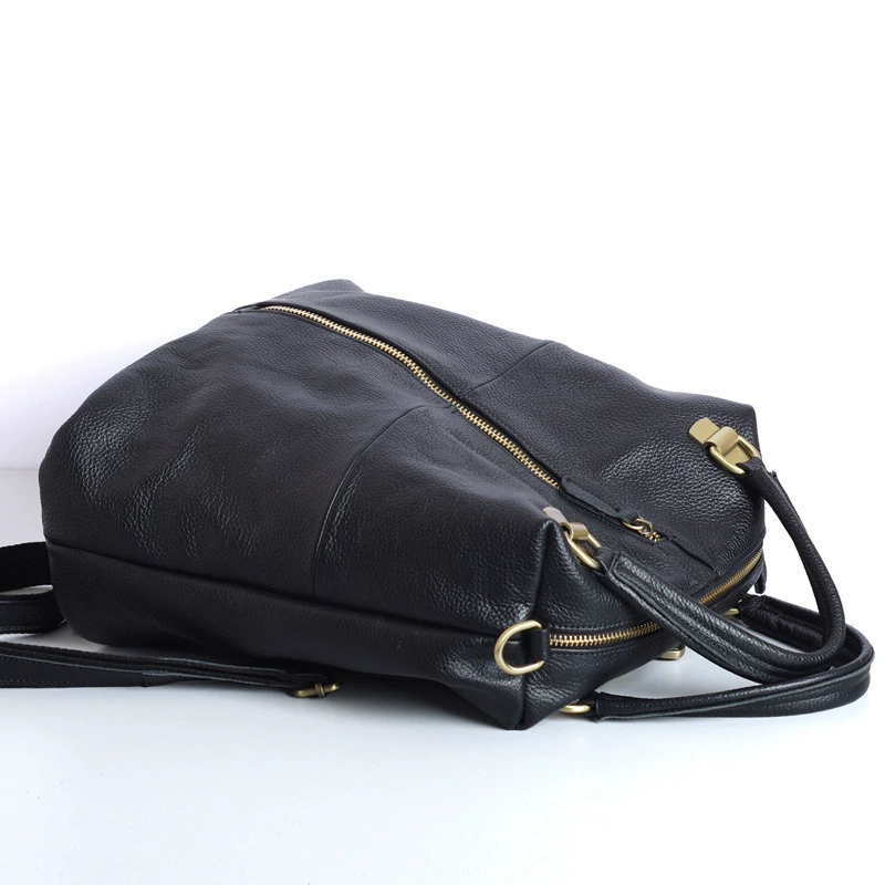 Leather backpack, black soft universal bag, cowhide, genuine leather