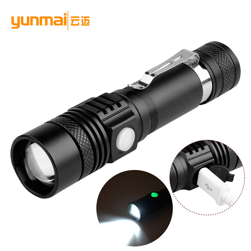 USBRechargeable Flashlight T6 Strong Light Flashlight Long-range Zoom Flashlight Battery Reminder Flashlight