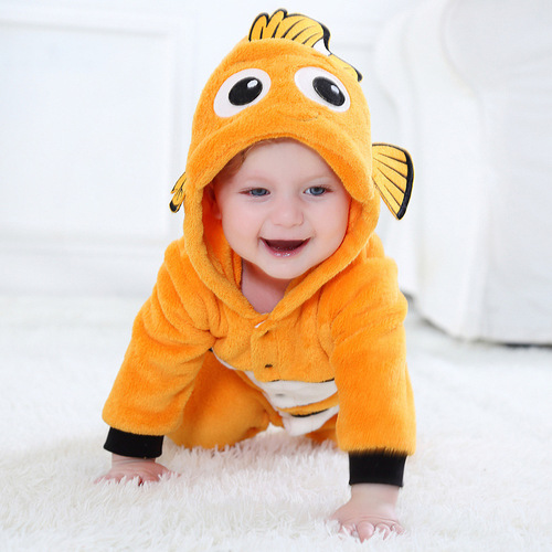 Promotional Single Layer Bodysuit for Autumn, Clownfish Design, for Infants and Toddlers, Outing Wear, H2376