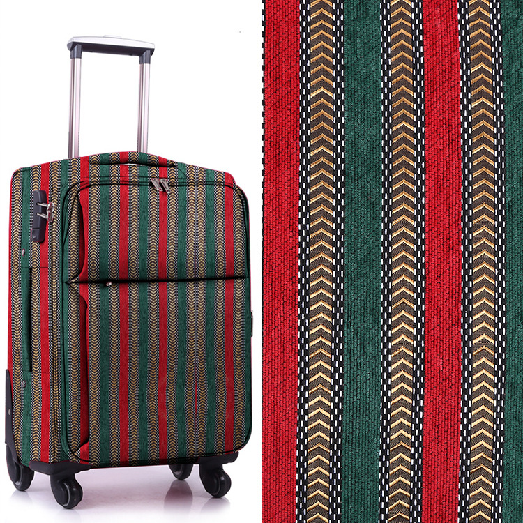 厂家直供 10S民族风涤棉色织条纹布 雪尼尓金丝 抱枕箱包提花面料