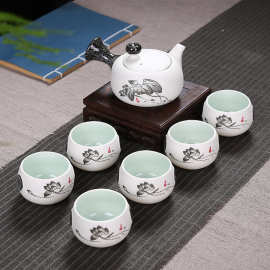 现货7头雪花釉功夫茶具礼品套装陶瓷办公家用泡茶壶茶杯礼盒