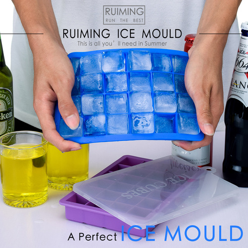 Food grade 24-hole silicone ice tray with lid, square ice box, food puree, cheese, jelly mold
