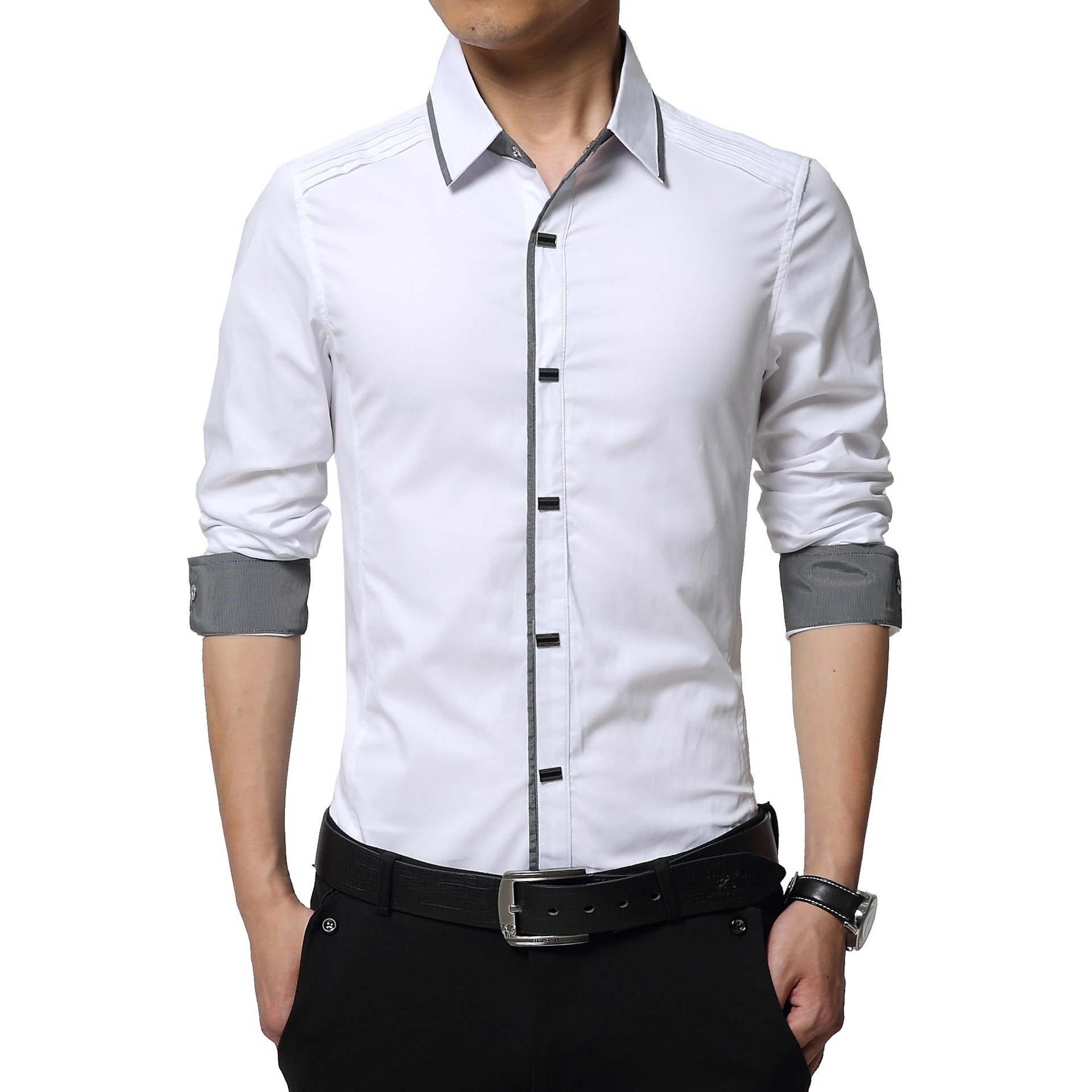 Otoño nueva camisa de manga larga de algodón de moda masculina camisa de manga larga camisa de color sólido Delgado moda casual de los hombres