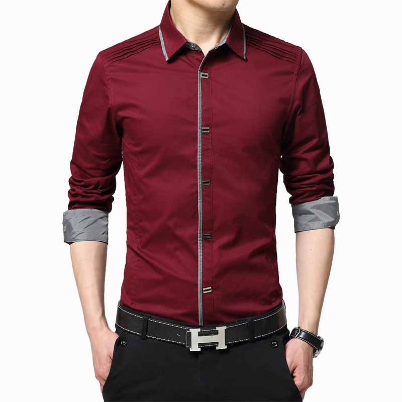 Otoño nueva camisa de manga larga de algodón de moda masculina camisa de manga larga camisa de color sólido Delgado moda casual de los hombres