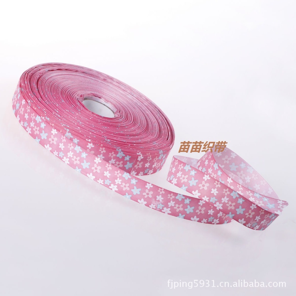 多用途8分蝴蝶结印四色小花diy螺纹带平纹爱心格子服装印刷纺织带
