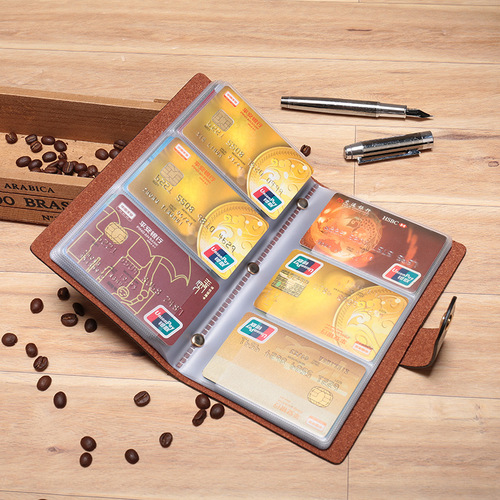 Genuine leather buckle business card holder passport holder with defects wholesale cowhide bound multi-page business card bank card holder