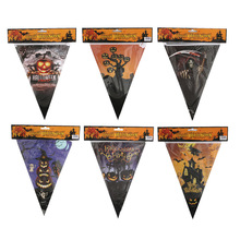 万圣节商场装饰用品 南瓜头黑蝙蝠纸质三角旗拉旗 派对布置彩旗