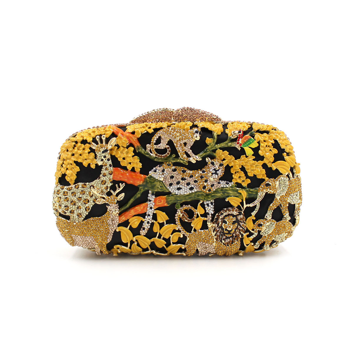 BL017 animal bosque diamantes bolsa de cristal de metal aire bolsa de cena goteo de aceite con diamantes bolsa de mano negro verde