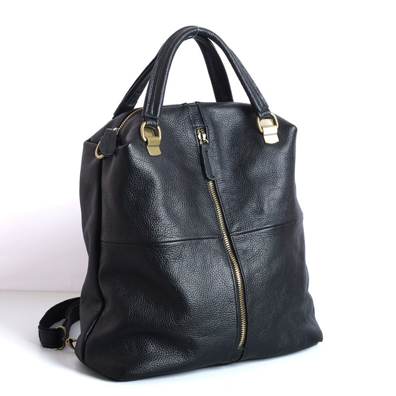 Leather backpack, black soft universal bag, cowhide, genuine leather