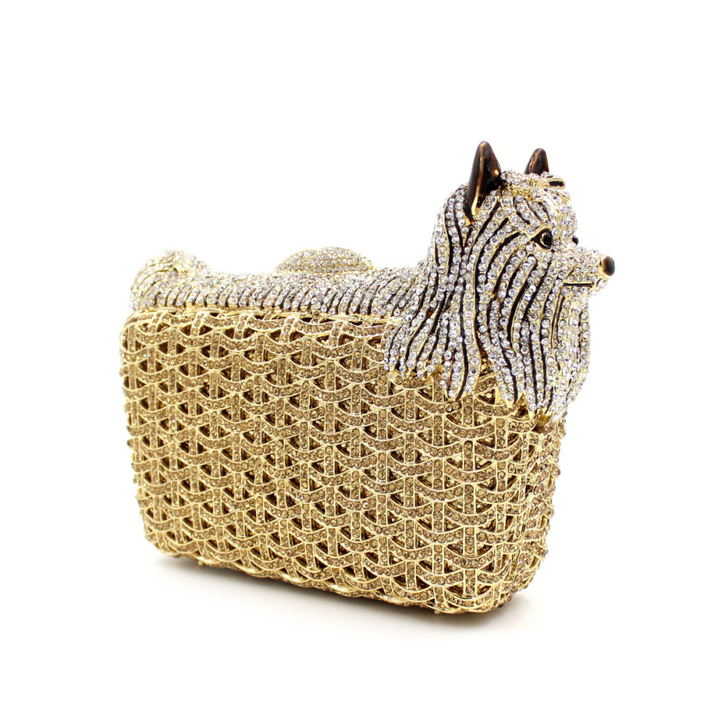 Clutch cross-border cachorro bolsas de diamante de agua metal hueco bolsas de cena de cristal bolsas de diamantes manuales bolsas de mano