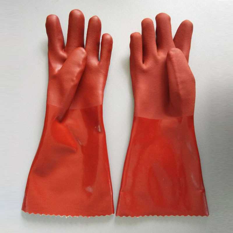 手掌加护PVC浸胶手套40cm铁红色磨砂面劳保手套防寒保暖劳保手套