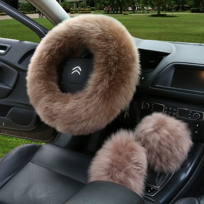 Steering wheel cover, New Australian sheepskin fur one-piece - bean-paste-38cm
