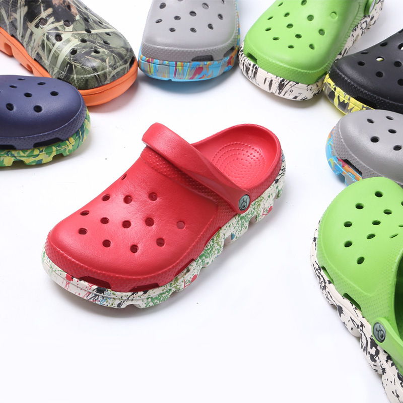 Dite Crocs Printed Men's and Women's Beach Shoes Summer Couples Non-Slip Korean Sandals Thick-Soled Casual Shoes Baotou Slippers
