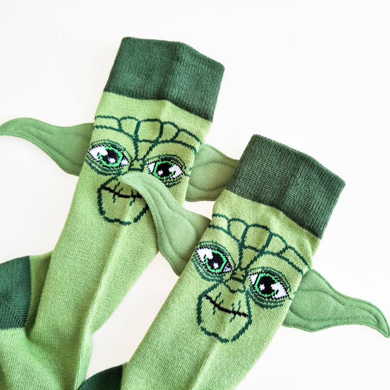 Cross-Border Supply of New European and American Style Personalized Cartoon Yoda Master Men's Mid-Calf Socks for Export Cross-Border Supply of New European and American Style Personalized Cartoon Yoda Master Men's Mid-Calf Socks for Export