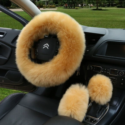 one-piece wool handle cover hand – Steering wheel cover - golden-camel-38cm
