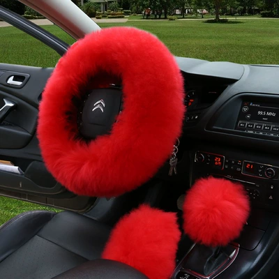 Car wool steering wheel cover Steering wheel cover - chinese-red-38cm