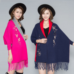 秋冬新作マフラー刺繍袖付きストール韓国版百合春夏ニットマント女性マントコート