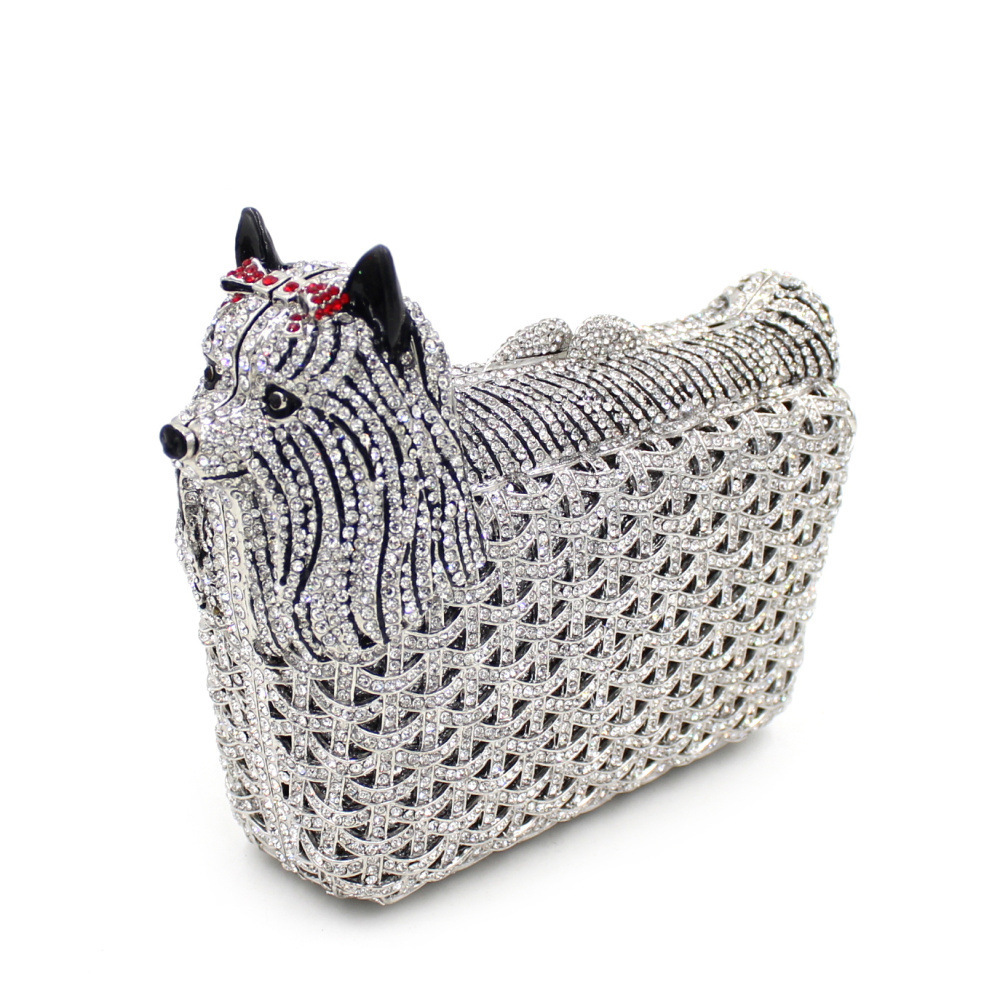 Clutch cross-border cachorro bolsas de diamante de agua metal hueco bolsas de cena de cristal bolsas de diamantes manuales bolsas de mano