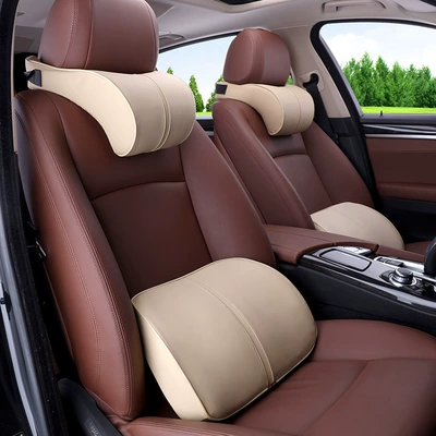 Cushion Lumbar Support Car Neck: Headrest - clamp-clause-suit-beige