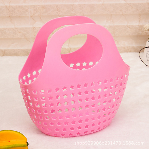 Home portable basket bathing vegetable and fruit storage basket desktop soft plastic hollow wash storage basket thickened
