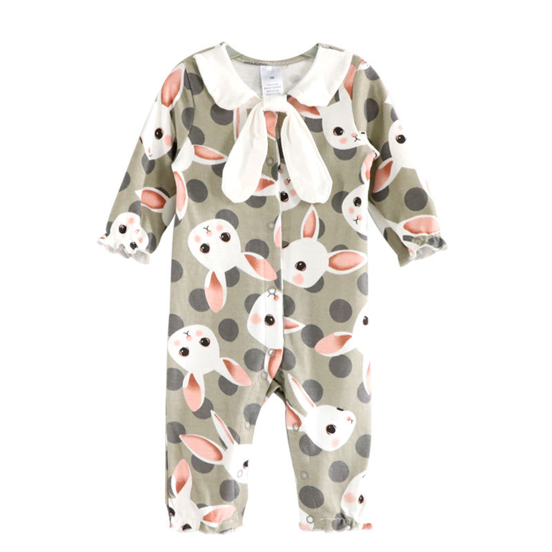 2022 Spring New Style Cotton Long-sleeved Baby's Hare Dress Baby Girl's Slim-fit Jumpsuit Newborn Outfit