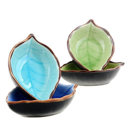 Leaf ceramic small dish, kitchen multi-purpose sauce dish, ice cracked glaze dish, seasoning sauce vinegar tableware bone dish
