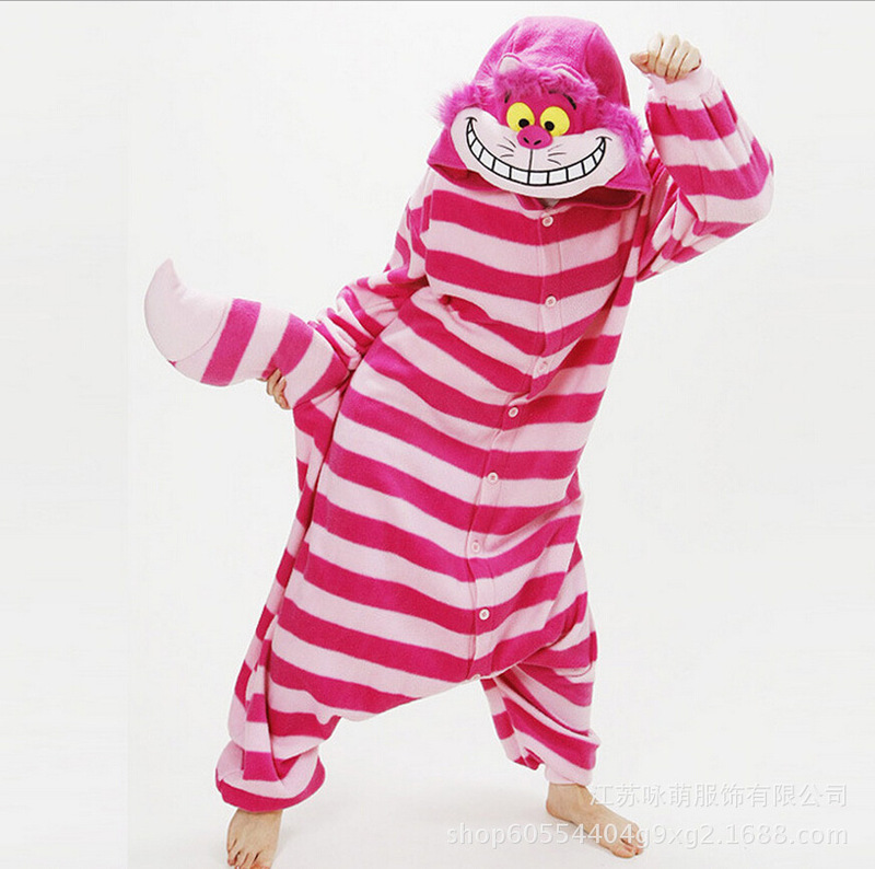 Cheshire Cat cartoon one-piece pajamas flannel men and women same style factory wholesale home wear autumn and winter can be mixed batch Cheshire Cat cartoon one-piece pajamas flannel men and women same style factory wholesale home wear autumn and winter can be mixed batch