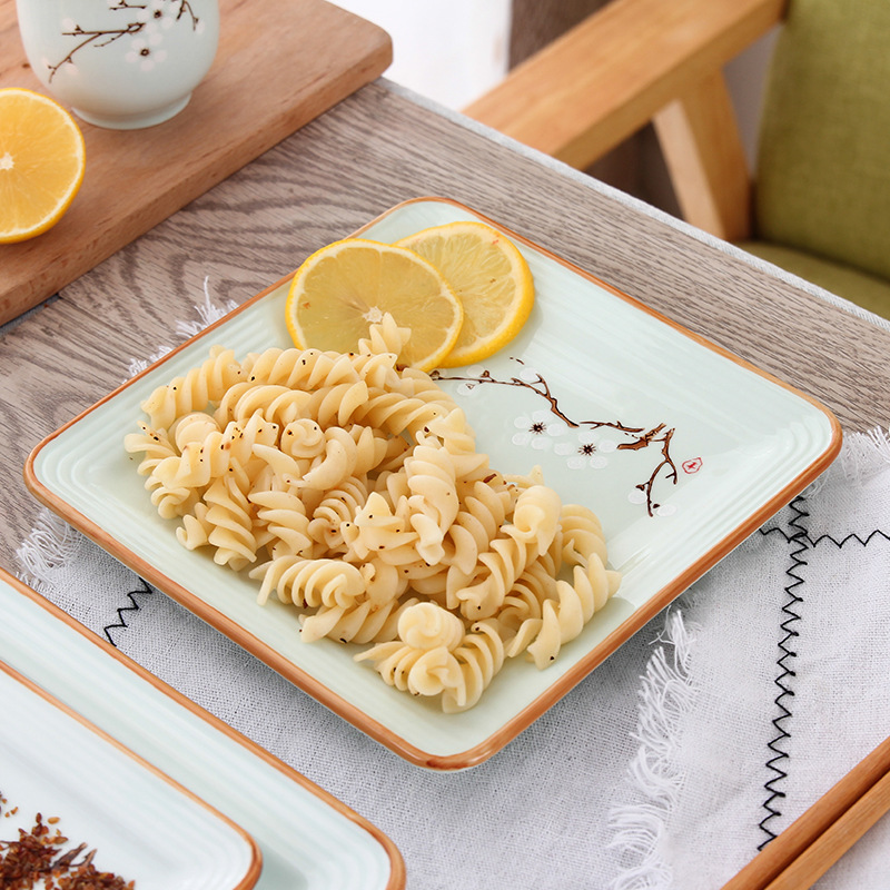 Kitchen Household Square Pair Plate Square Simple Steak Ceramic Plate Hotel Ceramic Tableware Microwave Disk